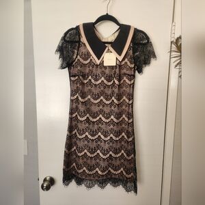 Y2K A'reve Black and Cream Lace Peter Pan Collar Dress